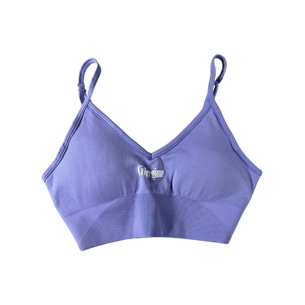 Civil Regime Womens Seamless Sports Bra Purple‎ V-Neck Flaming Rose Small NWT